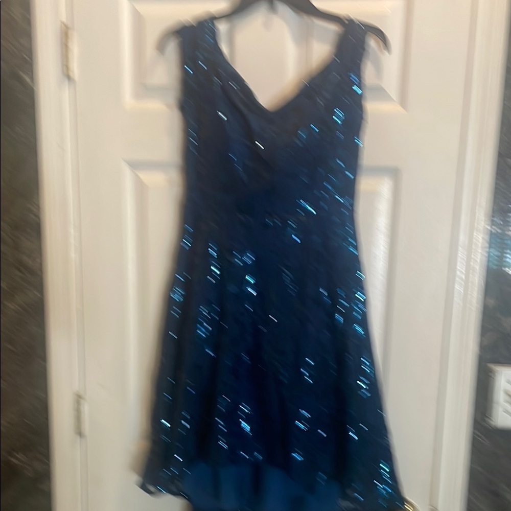 Morgan & Co Blue Sequin A-line Cocktail Dress